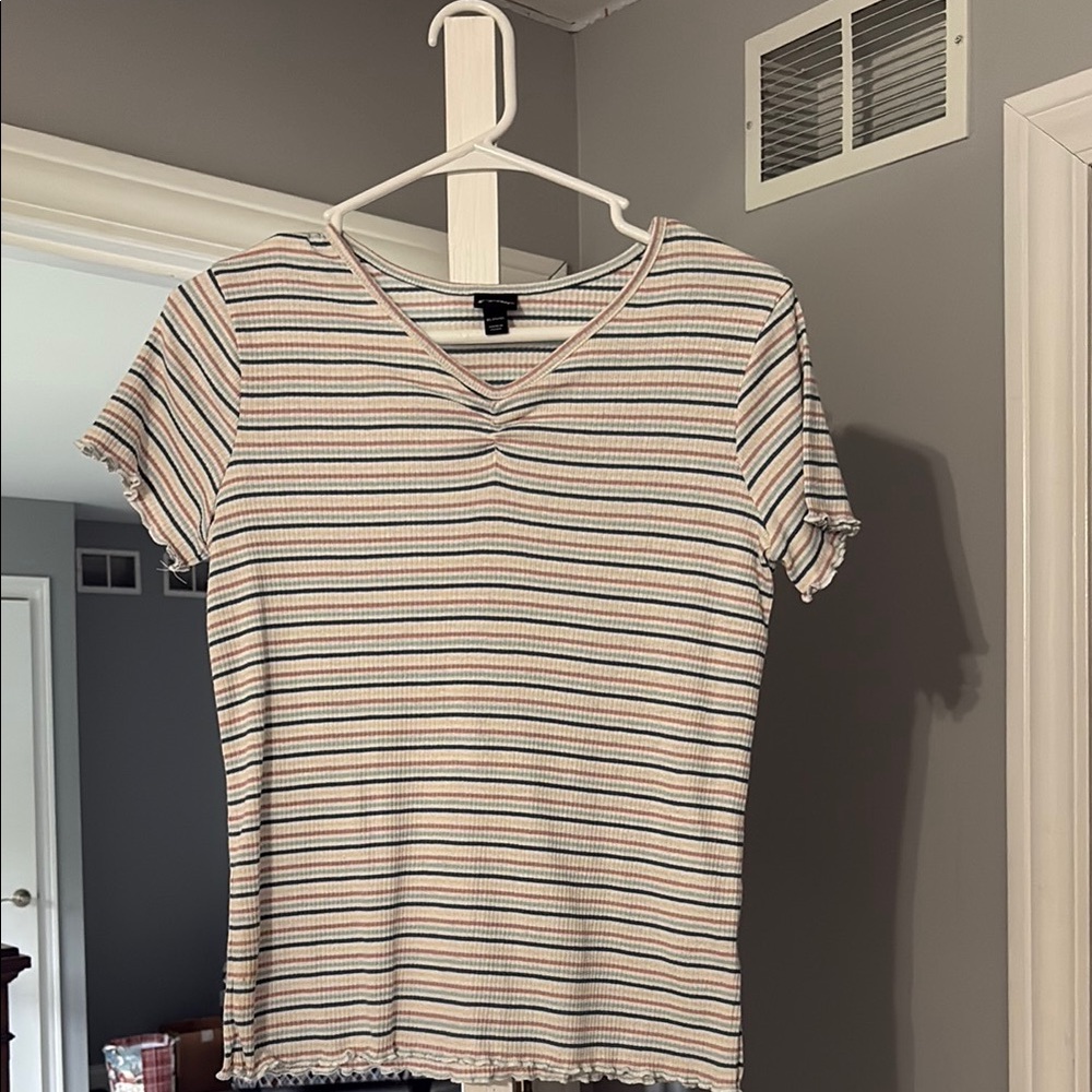 Art Class Cream Ribbed Fitted Short Sleeve Tee